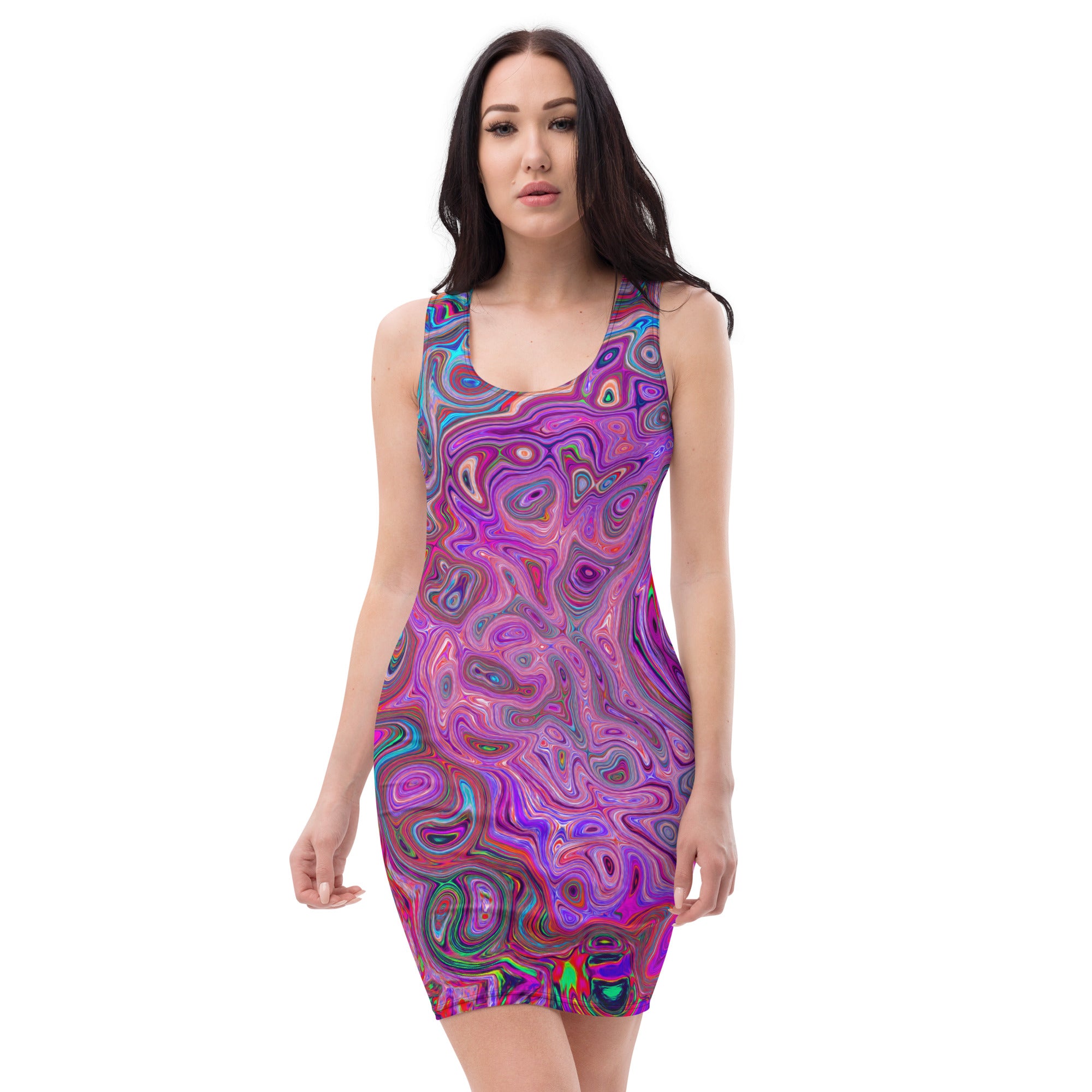 Bodycon Dress, Purple, Blue and Red Abstract Retro Swirl