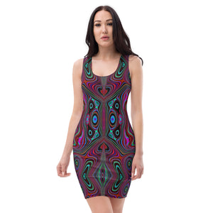 Bodycon Dress, Trippy Seafoam Green and Magenta Abstract Pattern