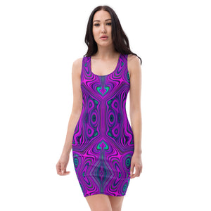 Bodycon Dress, Trippy Retro Magenta and Black Abstract Pattern