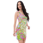 Bodycon Dress, Groovy Abstract Retro Pastel Green Liquid Swirl