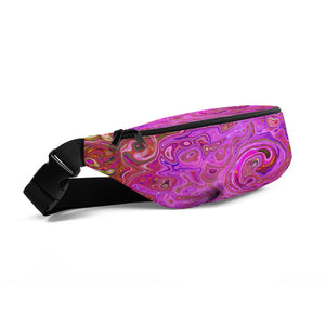 Fanny Packs, Hot Pink Marbled Colors Abstract Retro Swirl