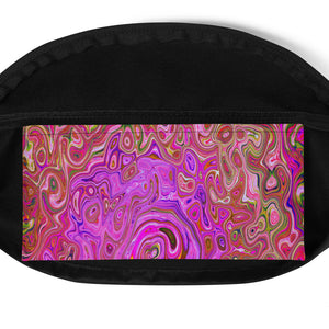Fanny Packs, Hot Pink Marbled Colors Abstract Retro Swirl