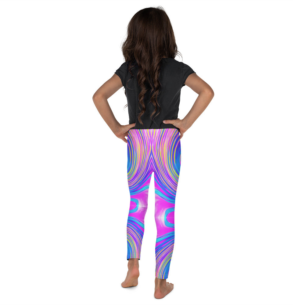 Kid's Leggings, Cool Abstract Pink Blue and Yellow Twirl