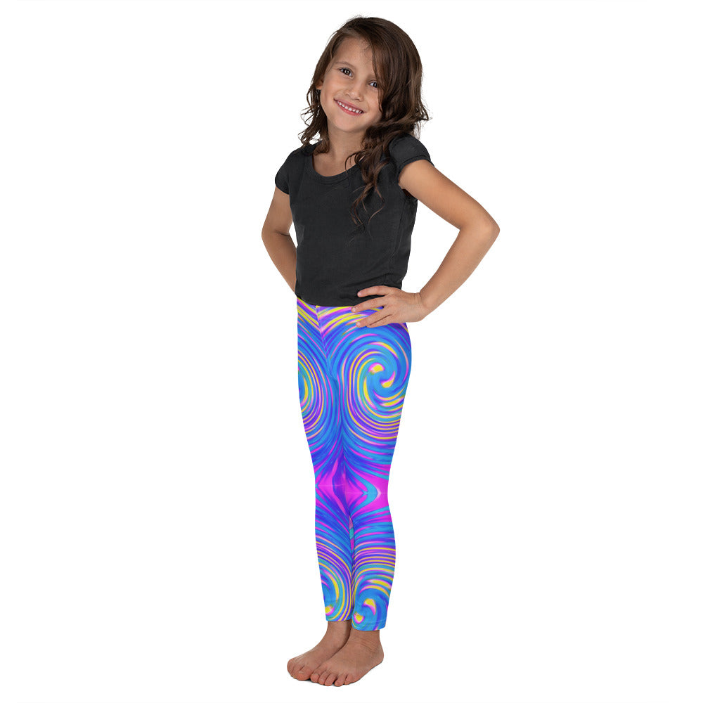 Kid's Leggings, Cool Abstract Pink Blue and Yellow Twirl