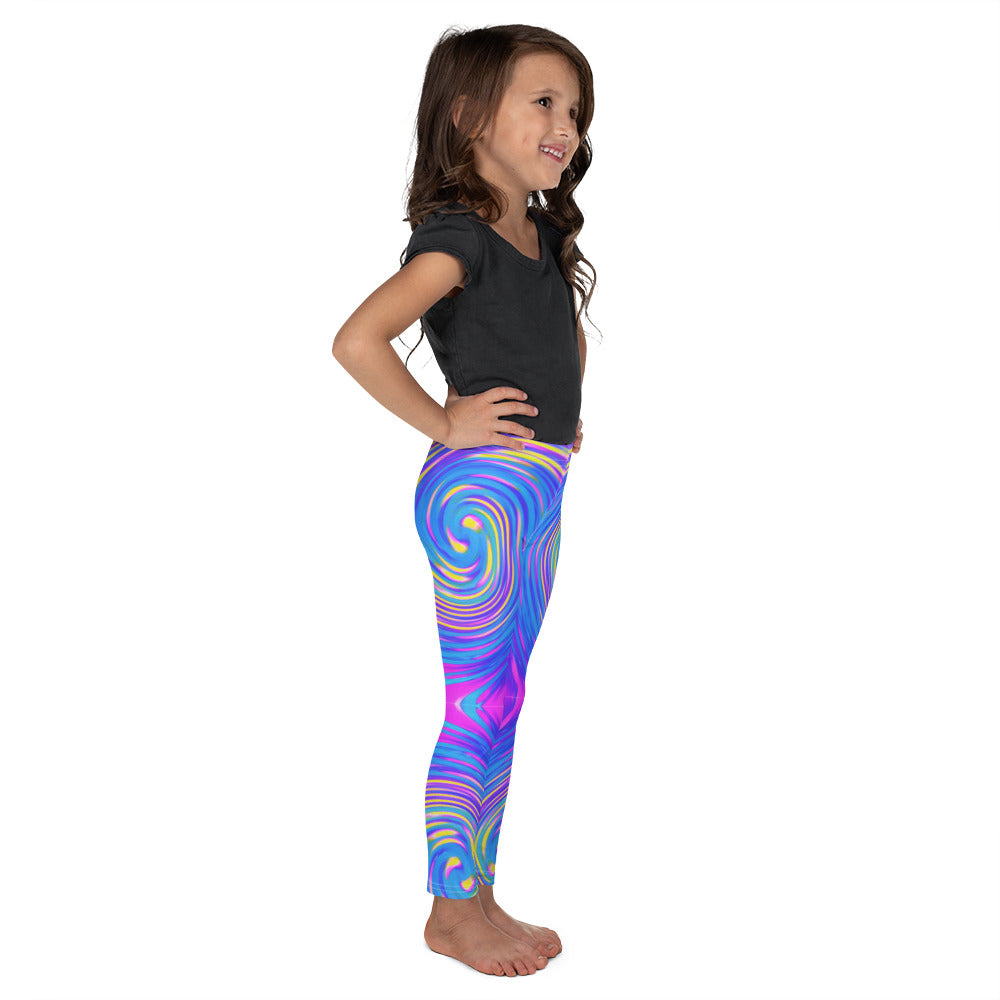 Kid's Leggings, Cool Abstract Pink Blue and Yellow Twirl