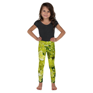 Kid's Leggings for Girls, Elegant Chartreuse Green Limelight Hydrangea