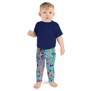 Kid's Leggings for Girls and Boys, Purple Garden with Psychedelic Aquamarine Flowers