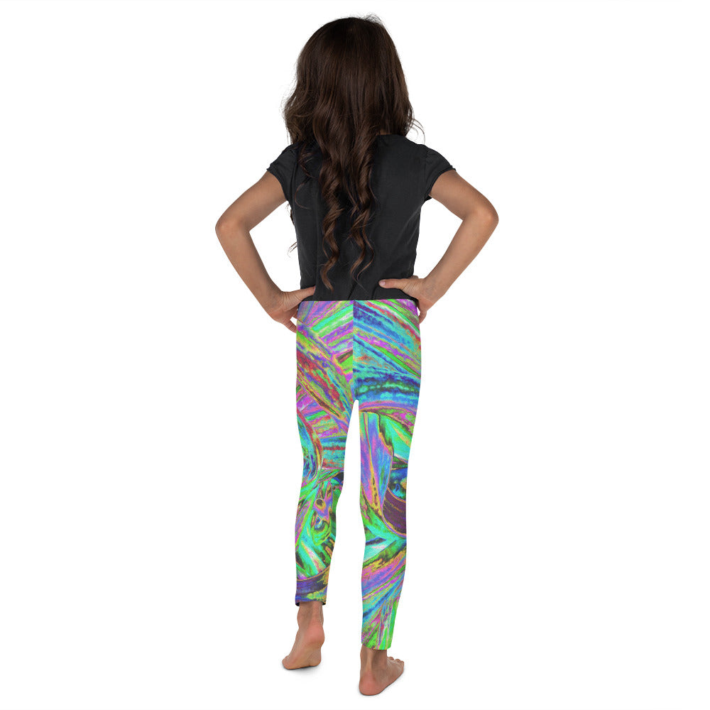 Kid's Leggings for Girls, Festive Colorful Psychedelic Dahlia Flower Petals