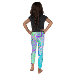 Kid's Leggings for Girls, Groovy Abstract Retro Pink and Green Swirl