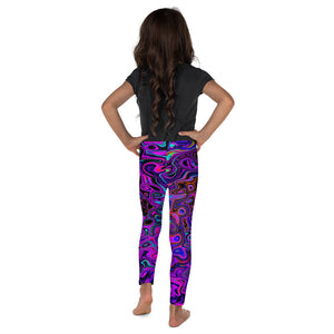 Kid's Leggings, Trippy Black and Magenta Retro Liquid Swirl