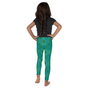 Kid's Leggings, Trippy Retro Turquoise Chartreuse Abstract Pattern
