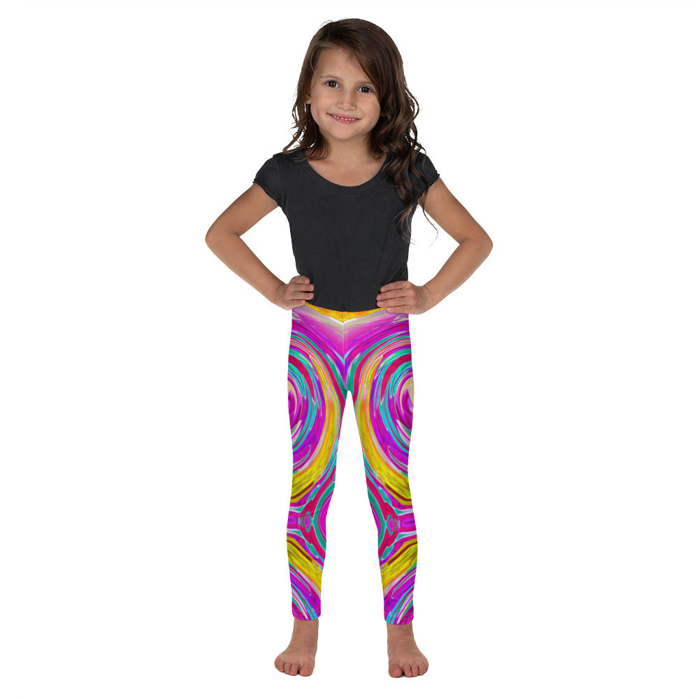 Kid's Leggings for Girls, Colorful Fiesta Swirl Retro Abstract Design