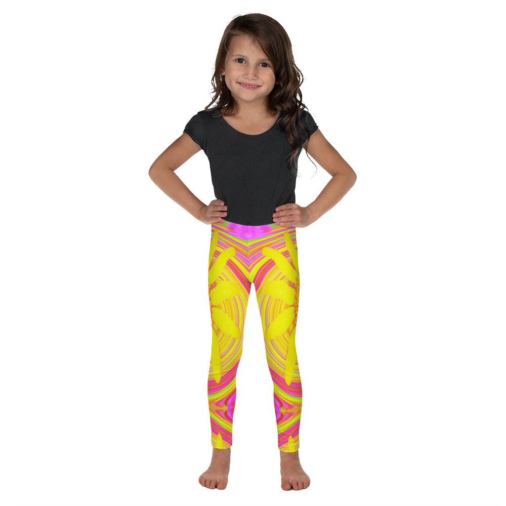 Kid's Leggings for Girls, Yellow Sunflower on a Psychedelic Swirl