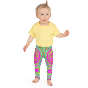 Kid's Leggings for Girls and Boys, Groovy Abstract Pink and Turquoise Swirl with Flowers