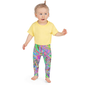 Kid's Leggings for Girls, Festive Colorful Psychedelic Dahlia Flower Petals