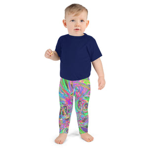 Kid's Leggings for Girls, Festive Colorful Psychedelic Dahlia Flower Petals