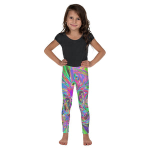 Kid's Leggings for Girls, Festive Colorful Psychedelic Dahlia Flower Petals