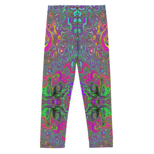 Kid's Leggings for Girls and Boys, Trippy Hot Pink Abstract Retro Liquid Swirl
