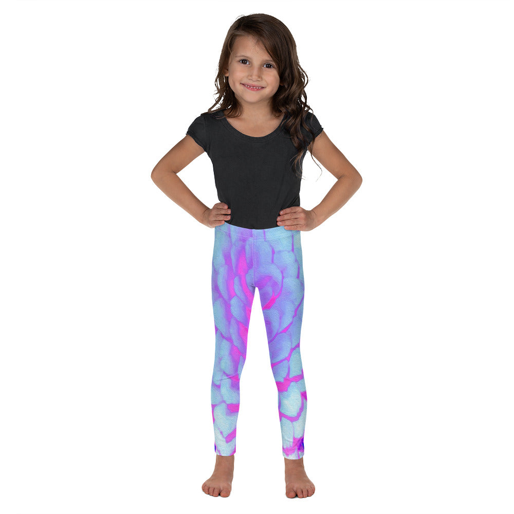 Kid's Leggings for Girls, Pretty Purple and Pink Zinnia in the Summer Garden