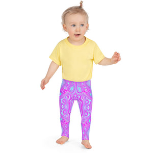 Kid's Leggings, Trippy Hot Pink and Aqua Blue Abstract Pattern