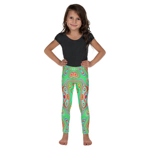 Kid's Leggings, Trippy Retro Orange and Lime Green Abstract Pattern