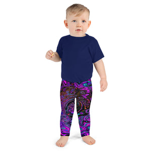 Kid's Leggings, Trippy Black and Magenta Retro Liquid Swirl