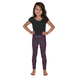 Kid's Leggings, Trippy Seafoam Green and Magenta Abstract Pattern
