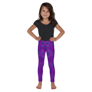 Kid's Leggings, Trippy Retro Magenta and Black Abstract Pattern