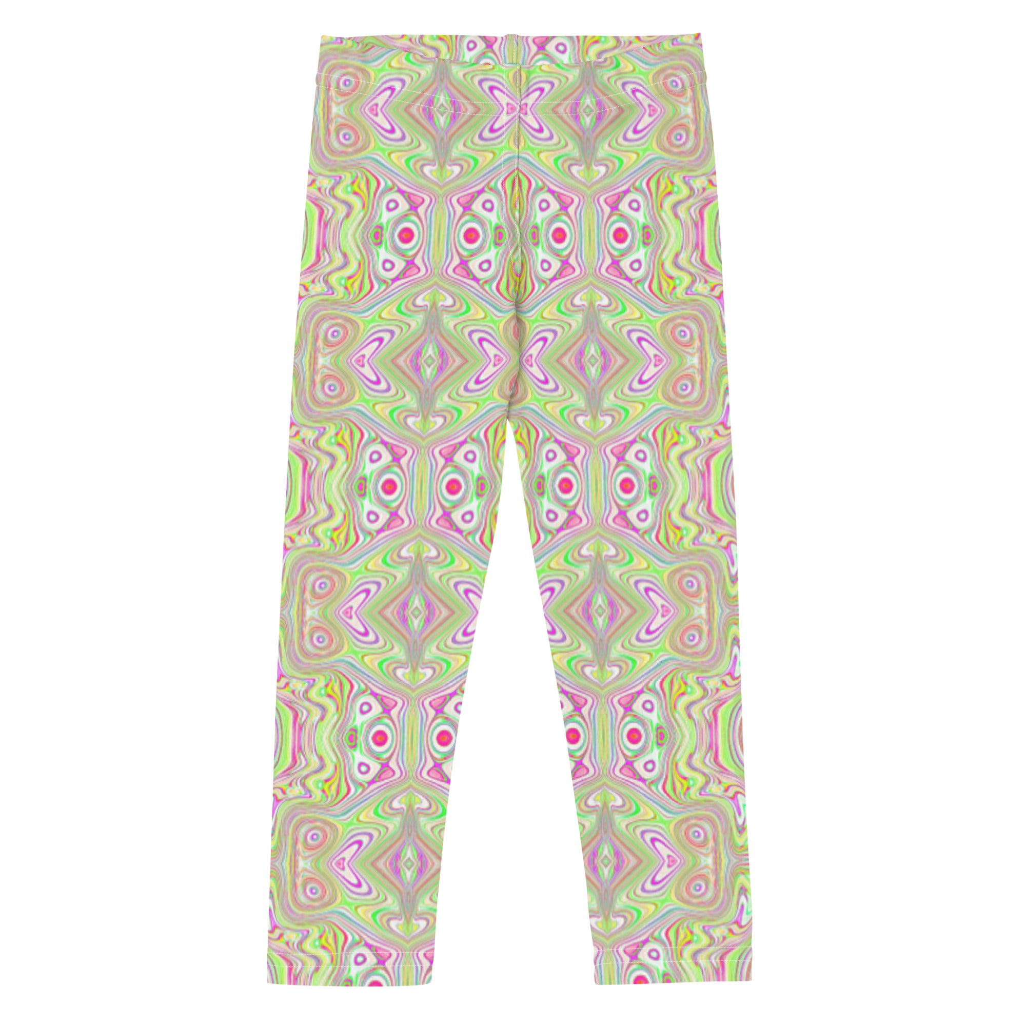 Kid's Leggings, Trippy Retro Pink and Lime Green Abstract Pattern
