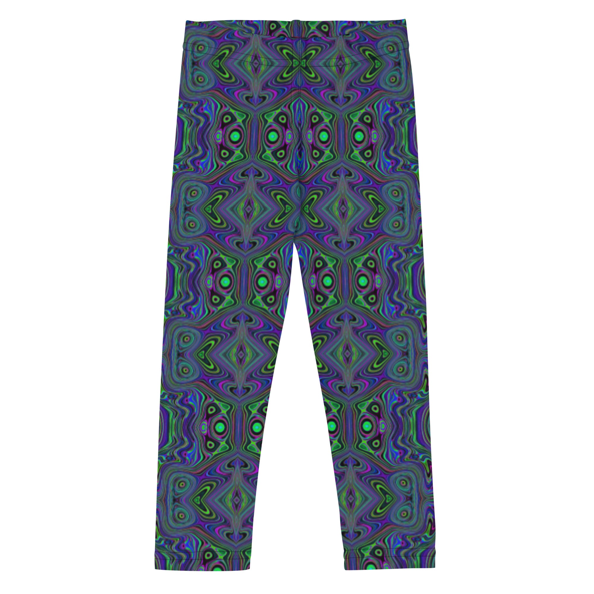 Kid's Leggings, Trippy Retro Royal Blue and Lime Green Abstract