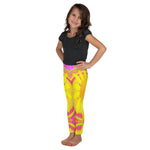 Kid's Leggings for Girls, Yellow Sunflower on a Psychedelic Swirl