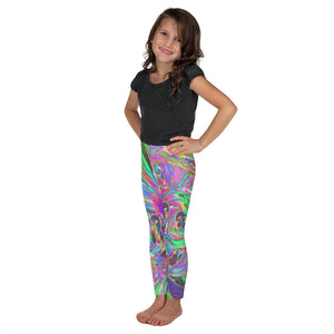 Kid's Leggings for Girls, Festive Colorful Psychedelic Dahlia Flower Petals