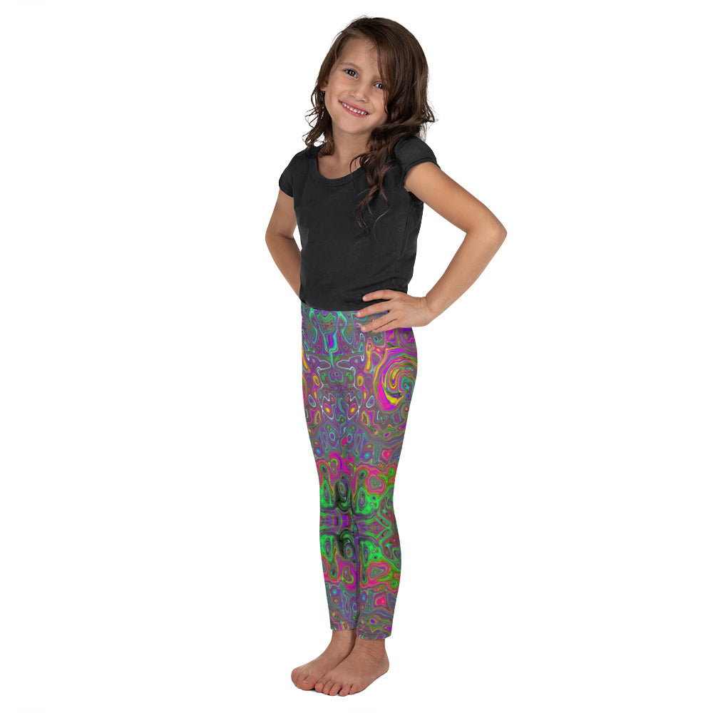 Kid's Leggings for Girls and Boys, Trippy Hot Pink Abstract Retro Liquid Swirl