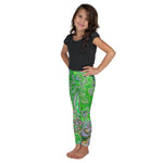 Kid's Leggings for Girls, Trippy Lime Green and Pink Abstract Retro Swirl
