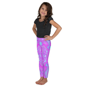 Kid's Leggings, Trippy Hot Pink and Aqua Blue Abstract Pattern