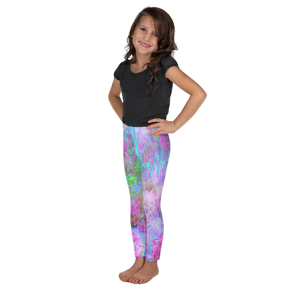 Kid's Leggings, Impressionistic Pink and Turquoise Garden Landscape