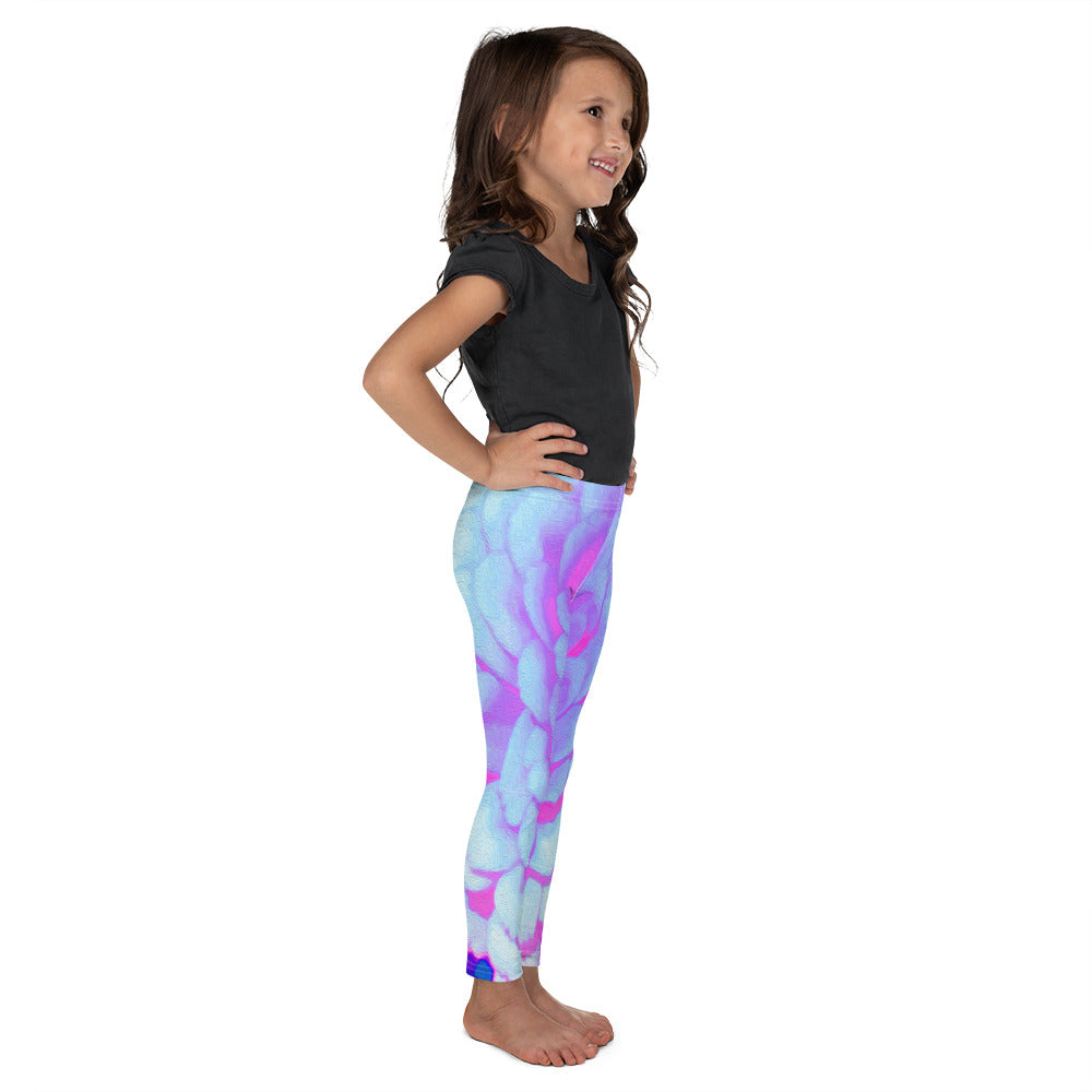 Kid's Leggings for Girls, Pretty Purple and Pink Zinnia in the Summer Garden