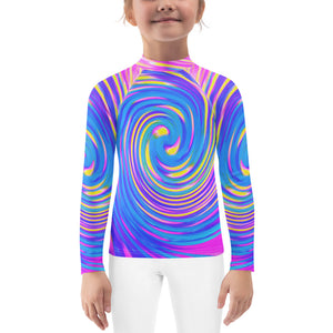 Rash Guard Shirts for Kids, Cool Abstract Pink Blue and Yellow Twirl