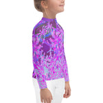 Rash Guard Shirts for Kids, Cool Abstract Retro Nature in Hot Pink and Purple