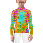 Rash Guard for Kids, Tropical Orange and Hot Pink Decorative Dahlia