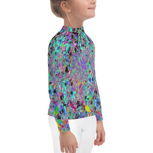Rash Guard Shirts for Kids, Purple Garden with Psychedelic Aquamarine Flowers