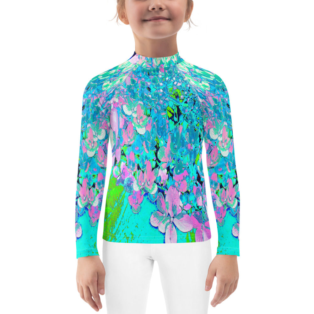 Rash Guard Shirts for Kids, Elegant Pink and Blue Limelight Hydrangea