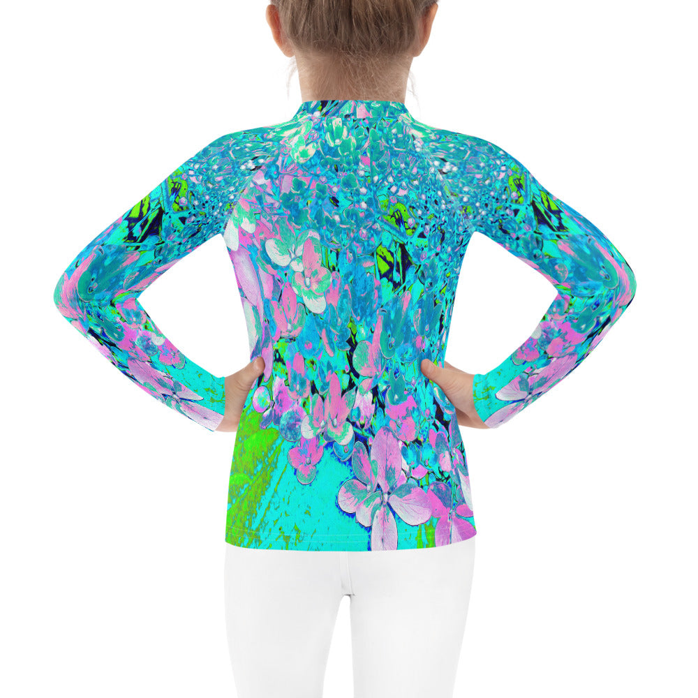 Rash Guard Shirts for Kids, Elegant Pink and Blue Limelight Hydrangea