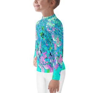 Rash Guard Shirts for Kids, Elegant Pink and Blue Limelight Hydrangea