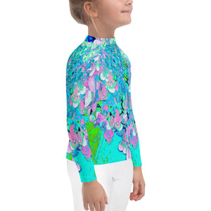 Rash Guard Shirts for Kids, Elegant Pink and Blue Limelight Hydrangea