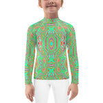 Rash Guard Shirts for Kids, Trippy Retro Orange and Lime Green Abstract Pattern