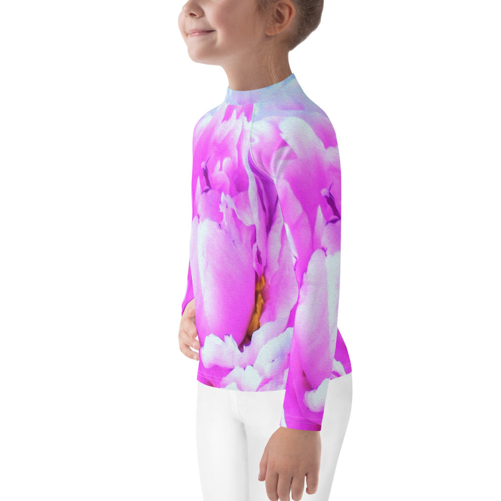 Rash Guard Shirts for Kids, Stunning Double Pink Peony Flower Detail