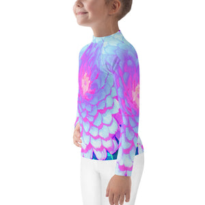 Rash Guard Shirts for Kids, Pretty Purple and Pink Zinnia in the Summer Garden