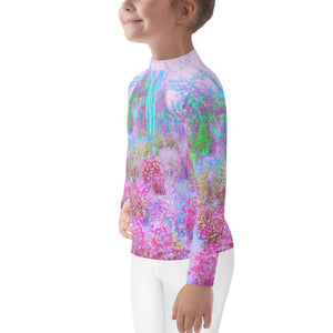 Rash Guard Shirts for Kids, Impressionistic Pink and Turquoise Garden Landscape