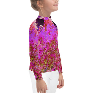 Rash Guard Shirts for Kids, Colorful Abstract Foliage Garden with Purple Sunset